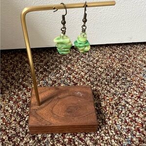 Green stacked stone chip dangle earrings dainty light simple abstract earth